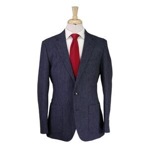 J Crew Mens Ludlow Blue Gray Herringbone Moon Tweed Slim 2-Btn Suit 40R
